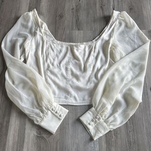 URBAN OUTFITTERS ivory crème long Sheer sleeve Boho croquette top Size Large